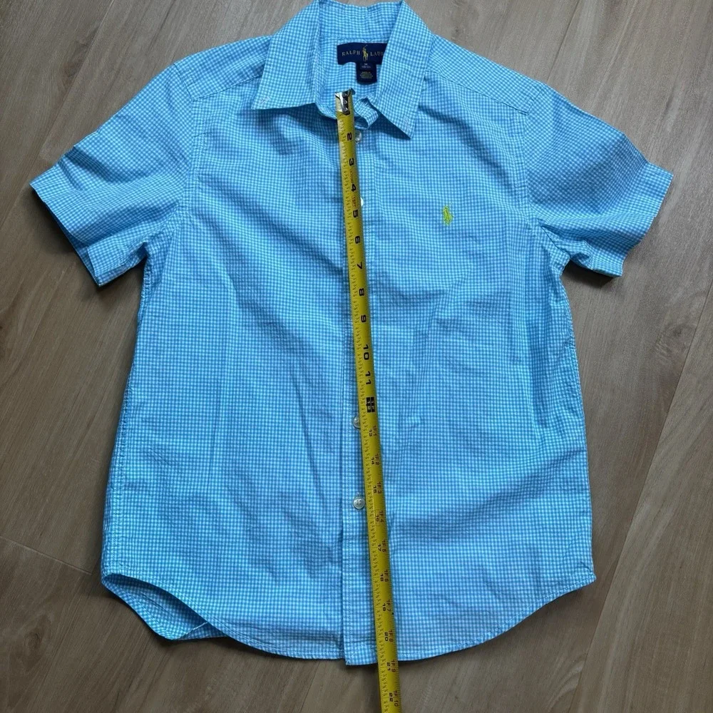 Ralph Lauren Button Down Short Sleeve Gingham Blue White‎ M(10-12) Kids